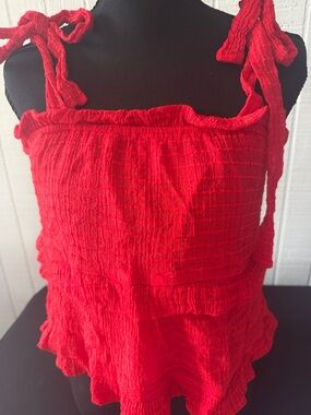 Altar'd State Red Ruffle Tie-Shoulder Camisole